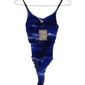 New Pinko Blue Tie-Dye Tiered Sheer Bodysuit